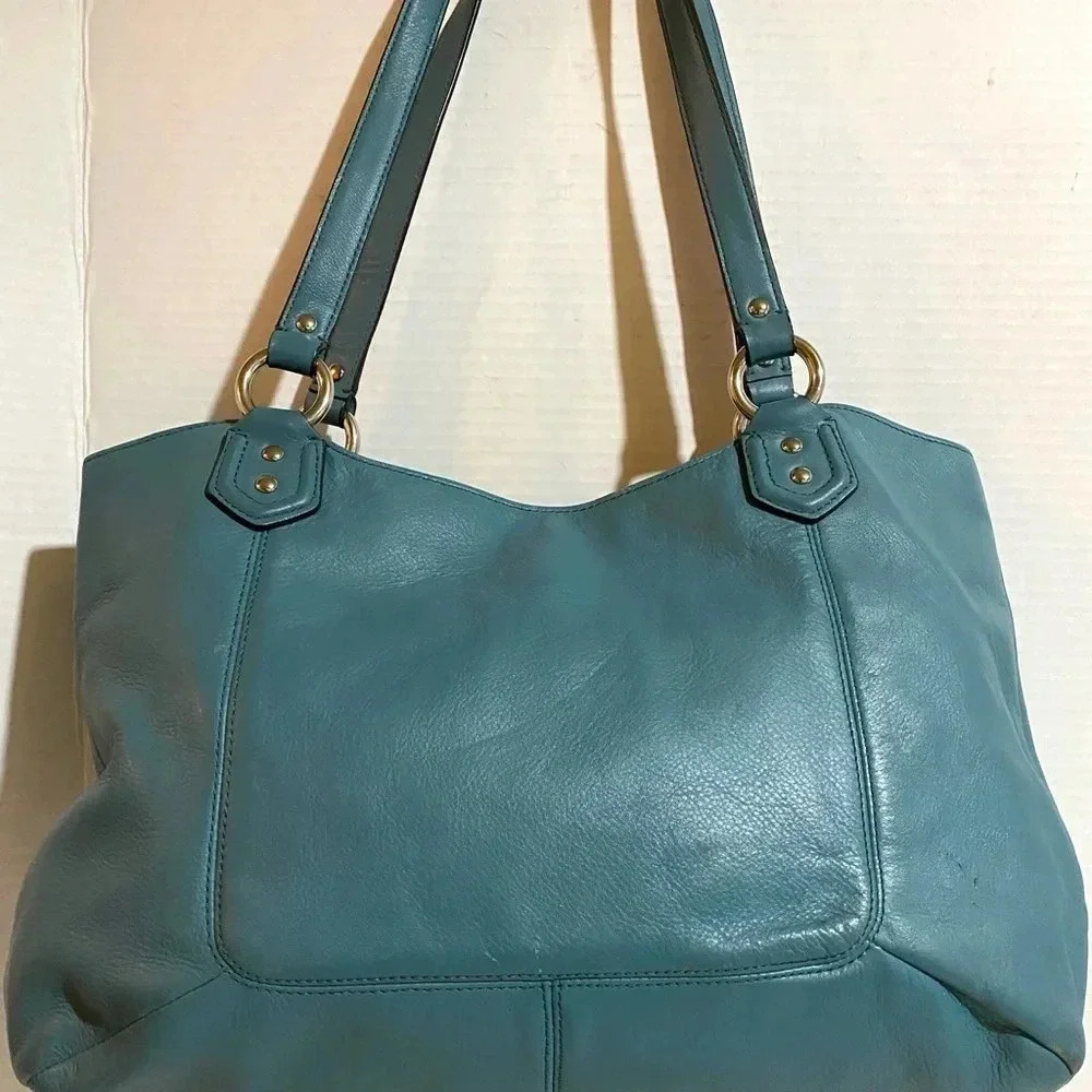 Coach vintage blue leather shoulder handbag - Picture 2 of 13
